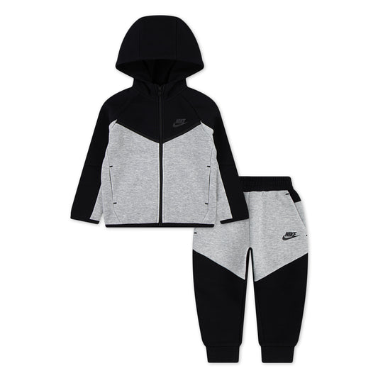 NIKE SPORTSWEAR TODDLERS' TECH FLEECE FULL ZIP BLACK & GREY HOODIE & JOGGER SET (SIZE 2T-4T)
