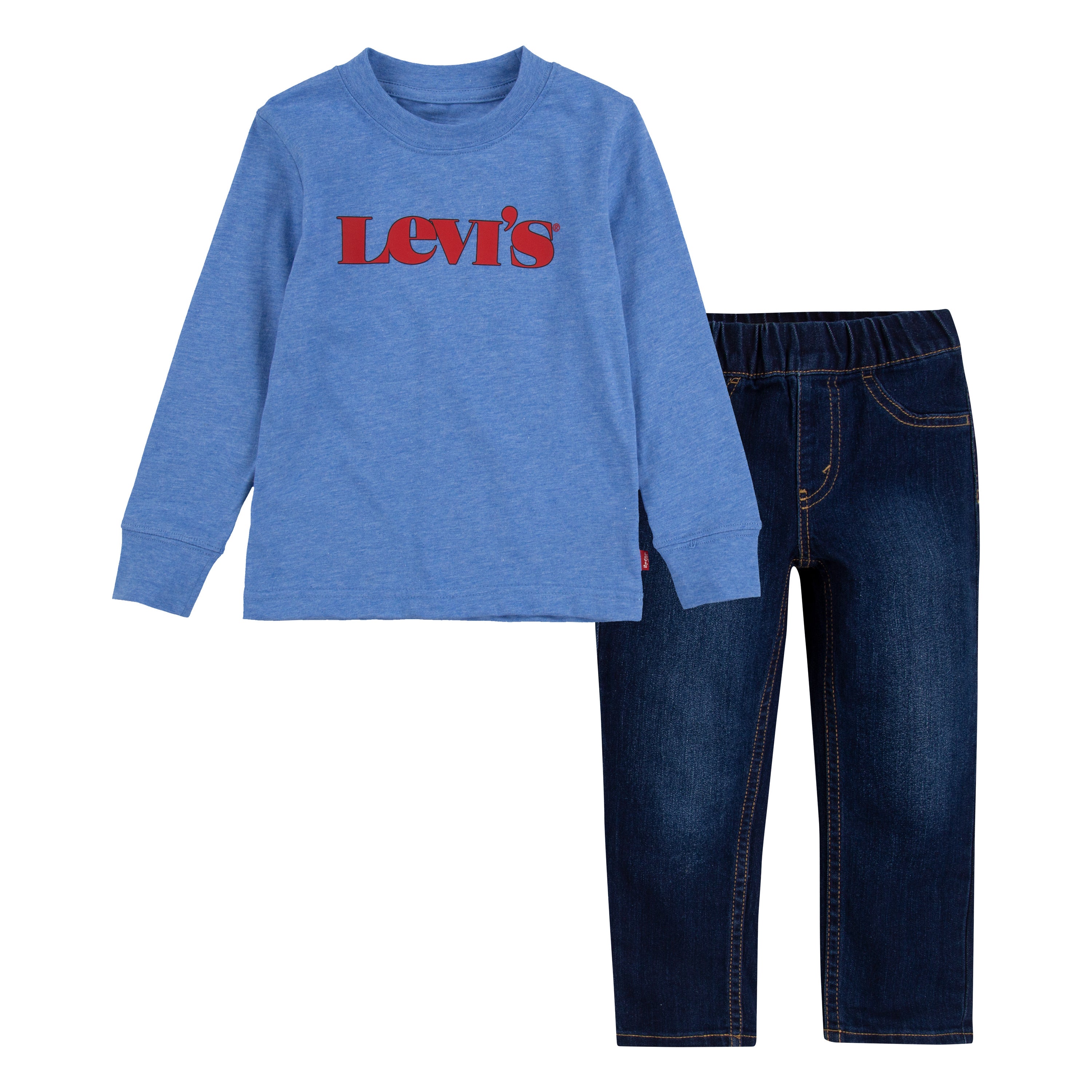 LEVI'S TODDLER KIDS ULTRAMARINE LONG SLEEVE T-SHIRT & DENIM JEANS SET (BLUE SIZE 2T-4T)