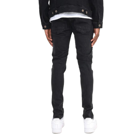MEN'S COPPER RIVET SLIM FIT STONE REPAIR PATCH DENIM JEANS (BLACK)