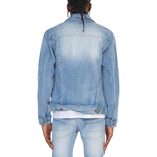 MEN'S COPPER RIVET STONE REPAIR PATCH DENIM JACKET (BLUE)