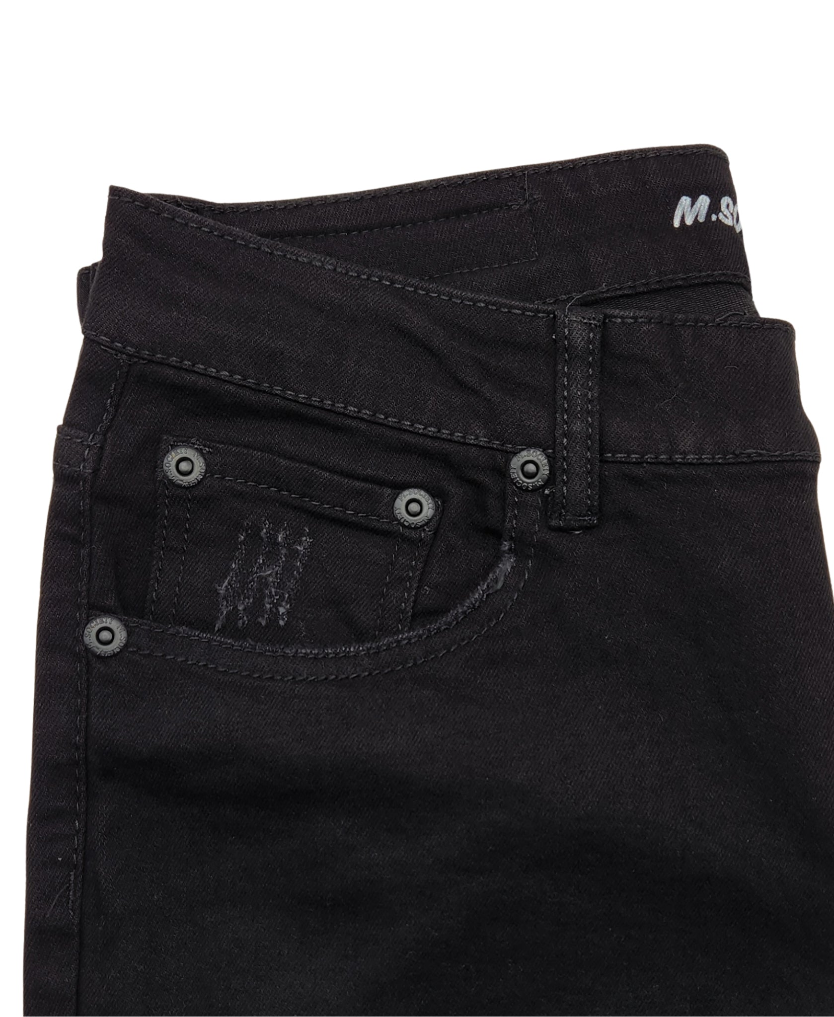 M.SOCIETY SANDBLASTED WASHED SLIM STRAIGHT JEANS (JET BLACK)