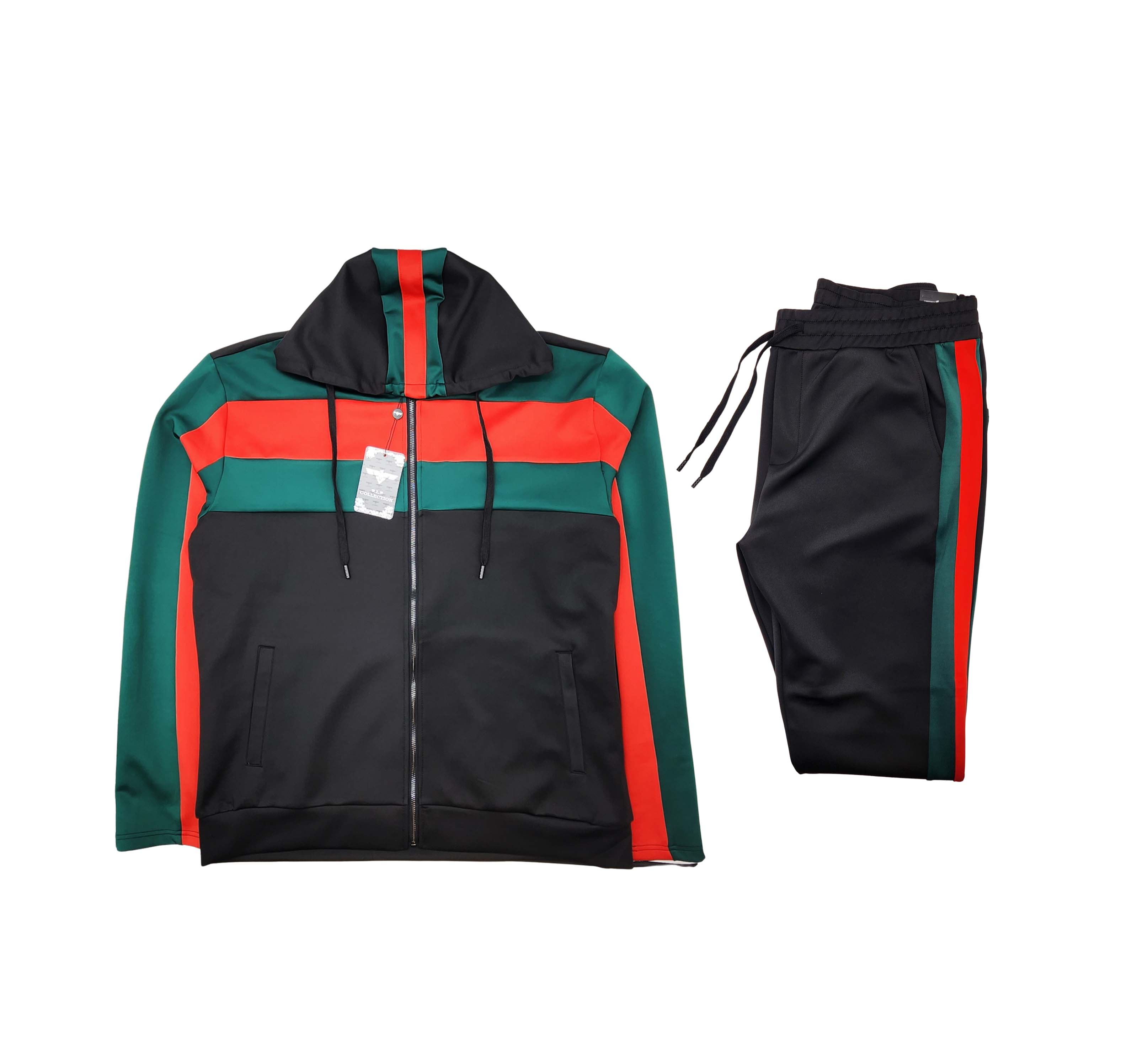 2 PCS VIP TRACKSUIT WITH HOOD (BLACK/RED/GREEN)