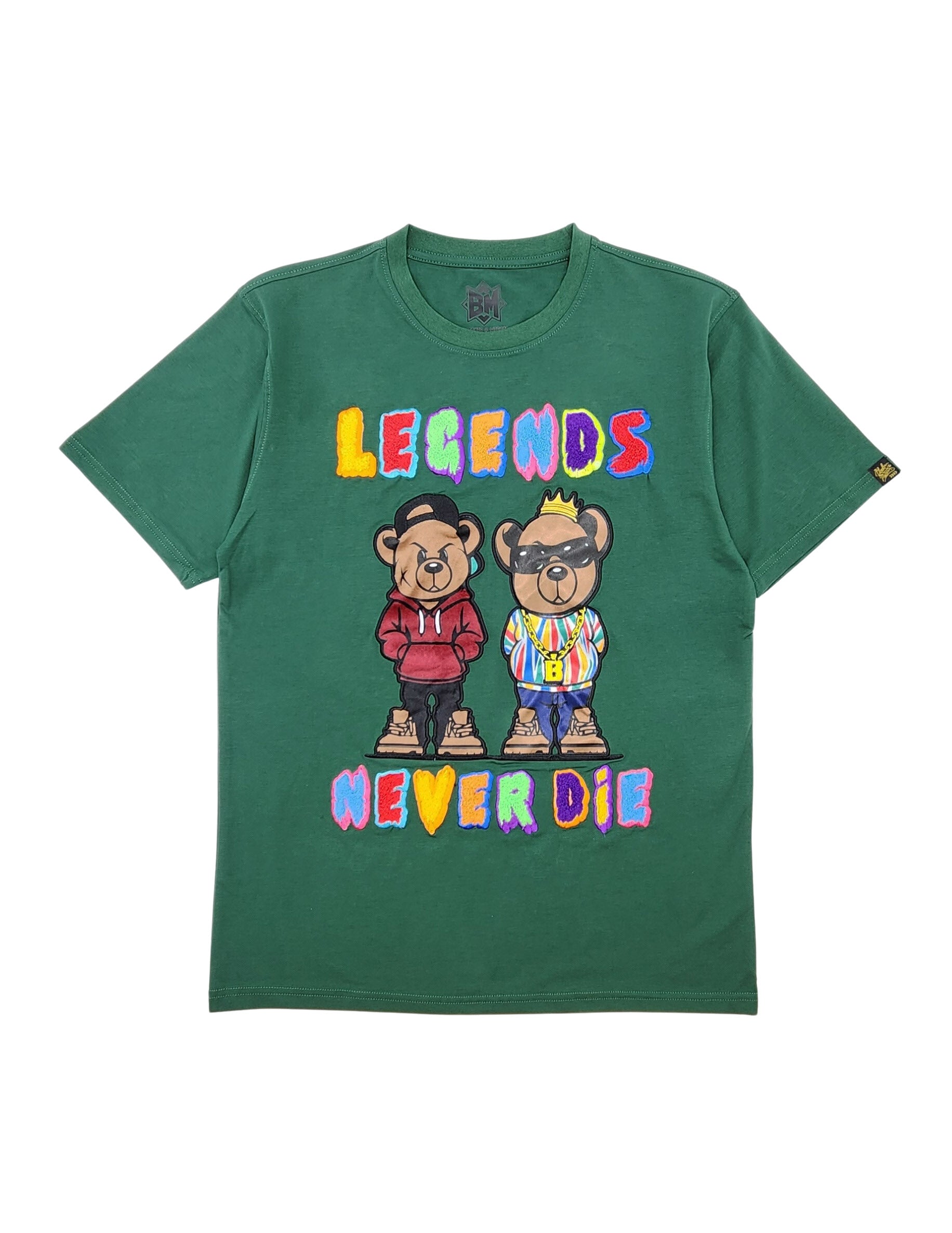 LEGENDS NEVER DIE CHENILLE & APPLIQUE GRAPHIC T-SHIRT (GREEN)