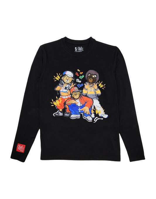 FLOW BEAR CREW DESIGN GRAPHIC LONG SLEEVE T-SHIRT (BLACK)