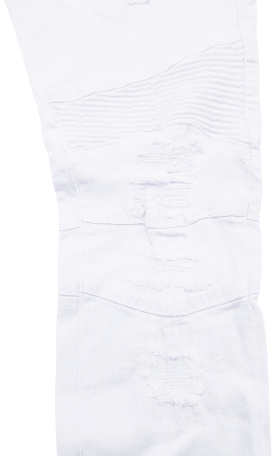 BLEECKER & MERCER MEN'S RIPPED FITTED PREMIUM JEANS (WHITE)