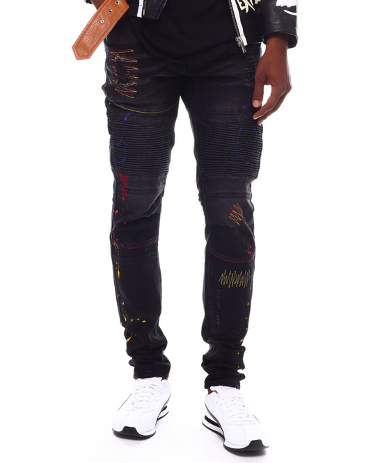 PAINT SPLATTER MOTO JEANS (SF1606 BLACK)