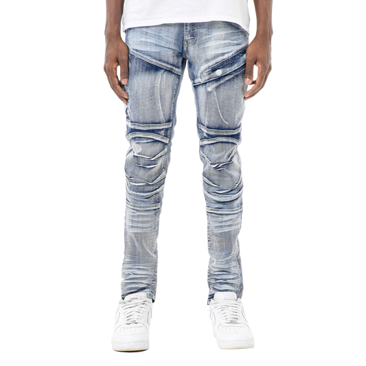 MEN'S COPPER RIVET SLIM FIT BUTTON FLAP POCKET DENIM JEANS (BLUE)