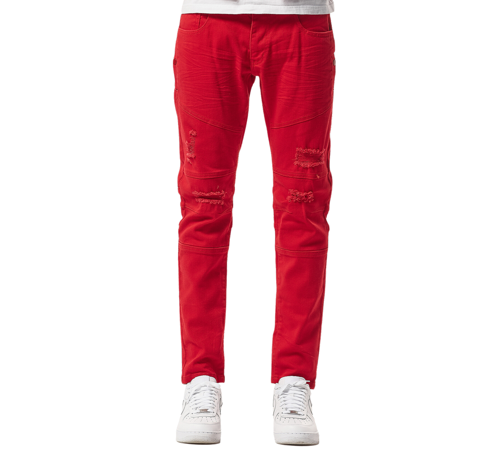 MEN'S COPPER RIVET SLIM FIT RIPPED DENIM JEANS (RED)