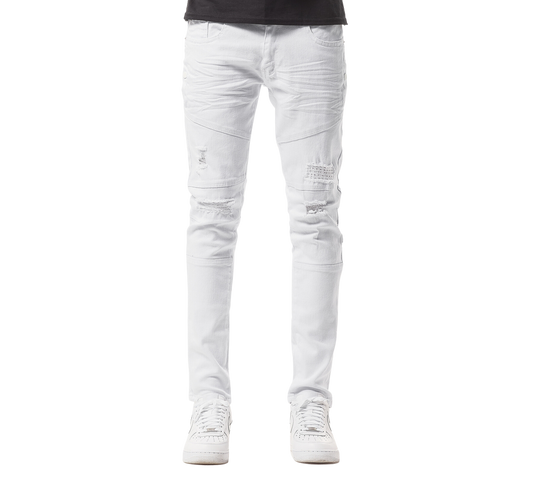 MEN'S COPPER RIVET SLIM FIT RIPPED DENIM JEANS (WHITE)