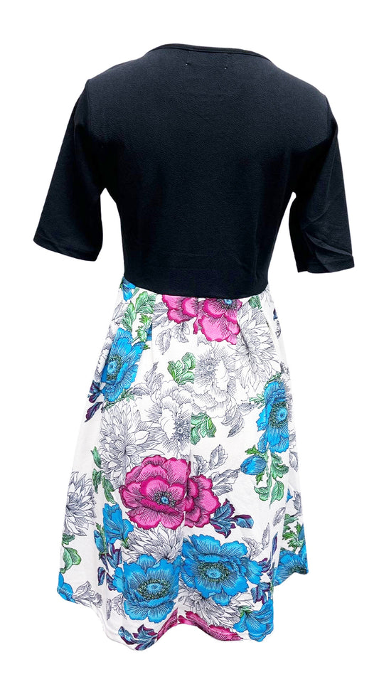 WOMEN'S FANCY FLOWER PATTERN DRESS (WHITE)