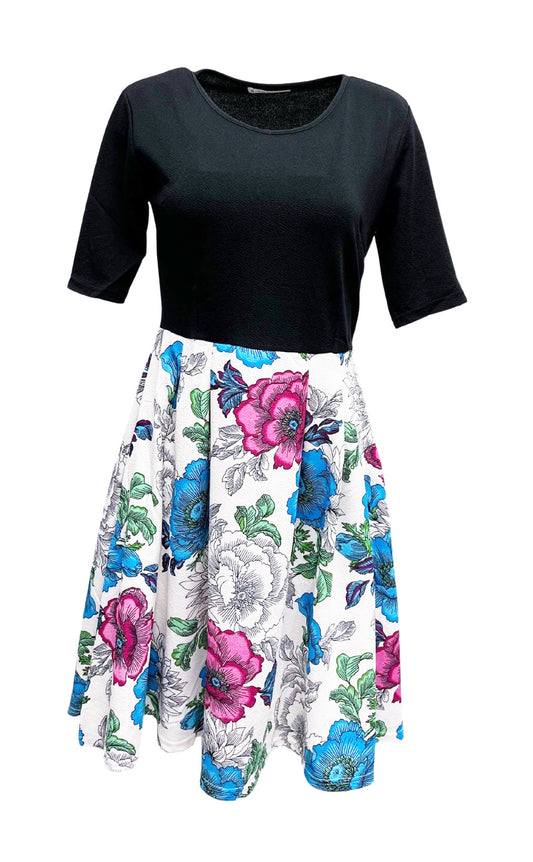 WOMEN'S FANCY FLOWER PATTERN DRESS (WHITE)