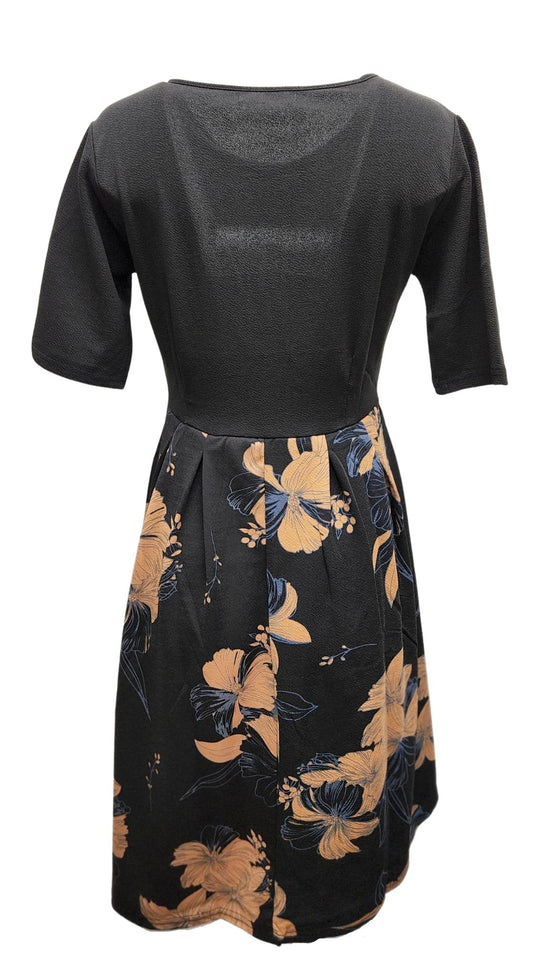 WOMEN'S FANCY FLOWER PATTERN DRESS (BLACK)