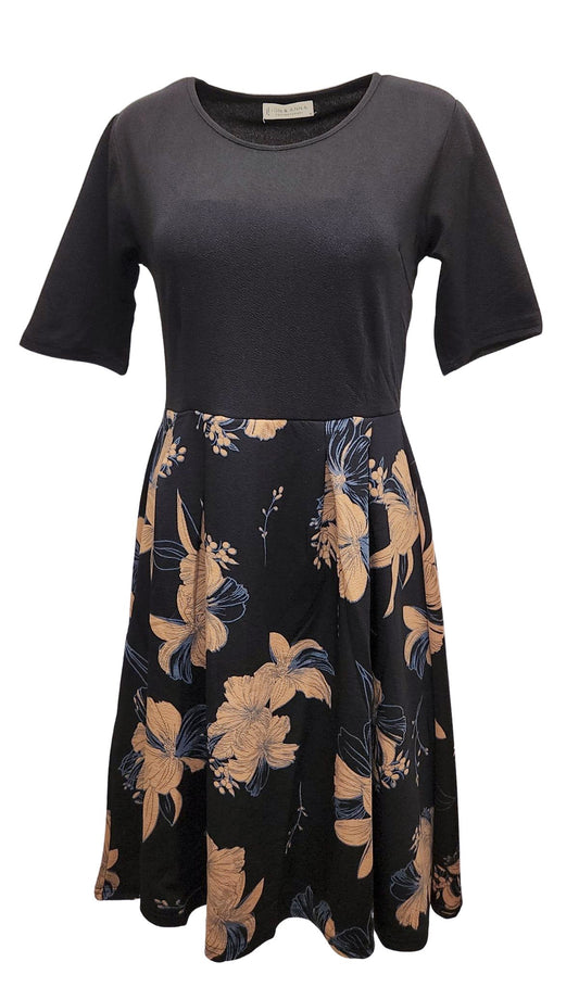WOMEN'S FANCY FLOWER PATTERN DRESS (BLACK)