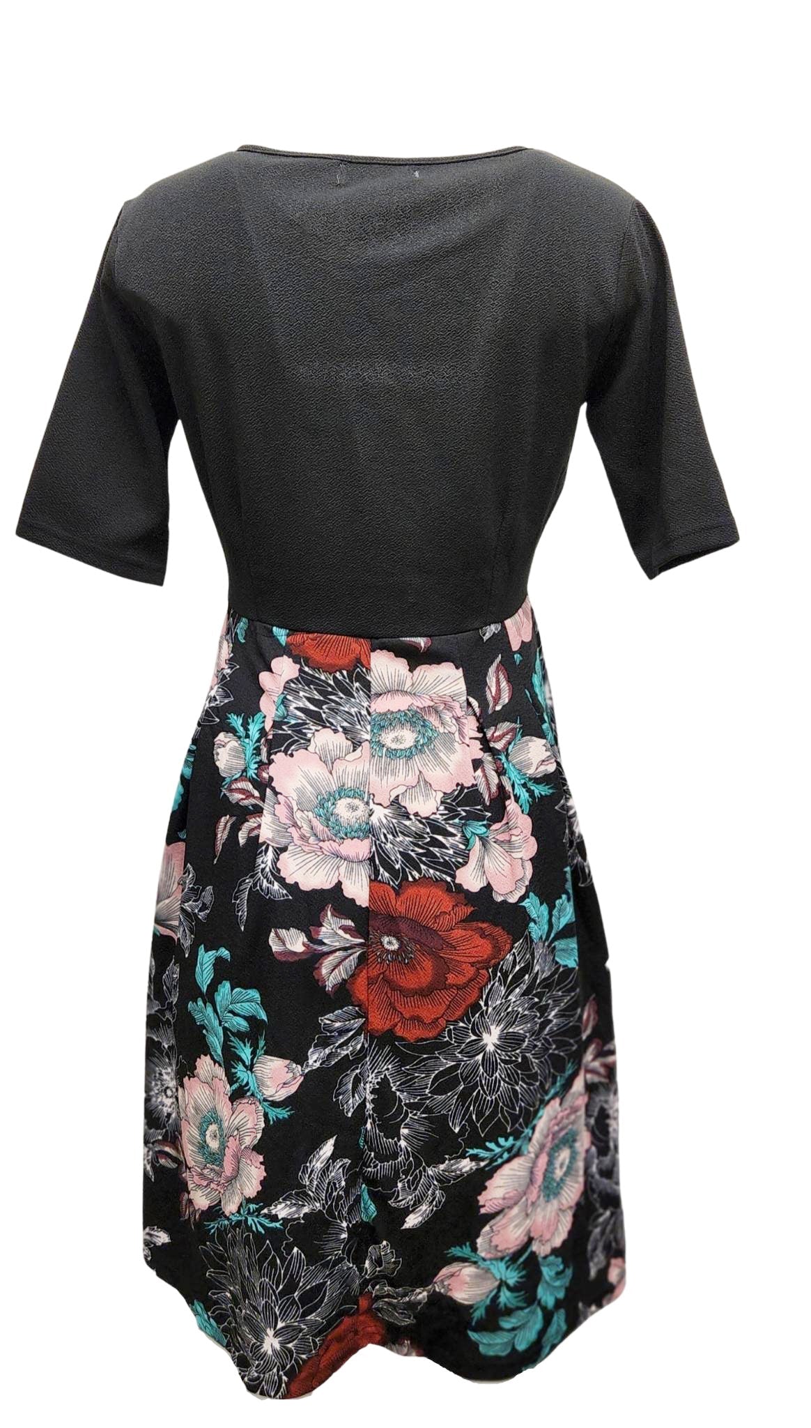 WOMEN'S FANCY FLOWER PATTERN DRESS (BLACK/MULTI)