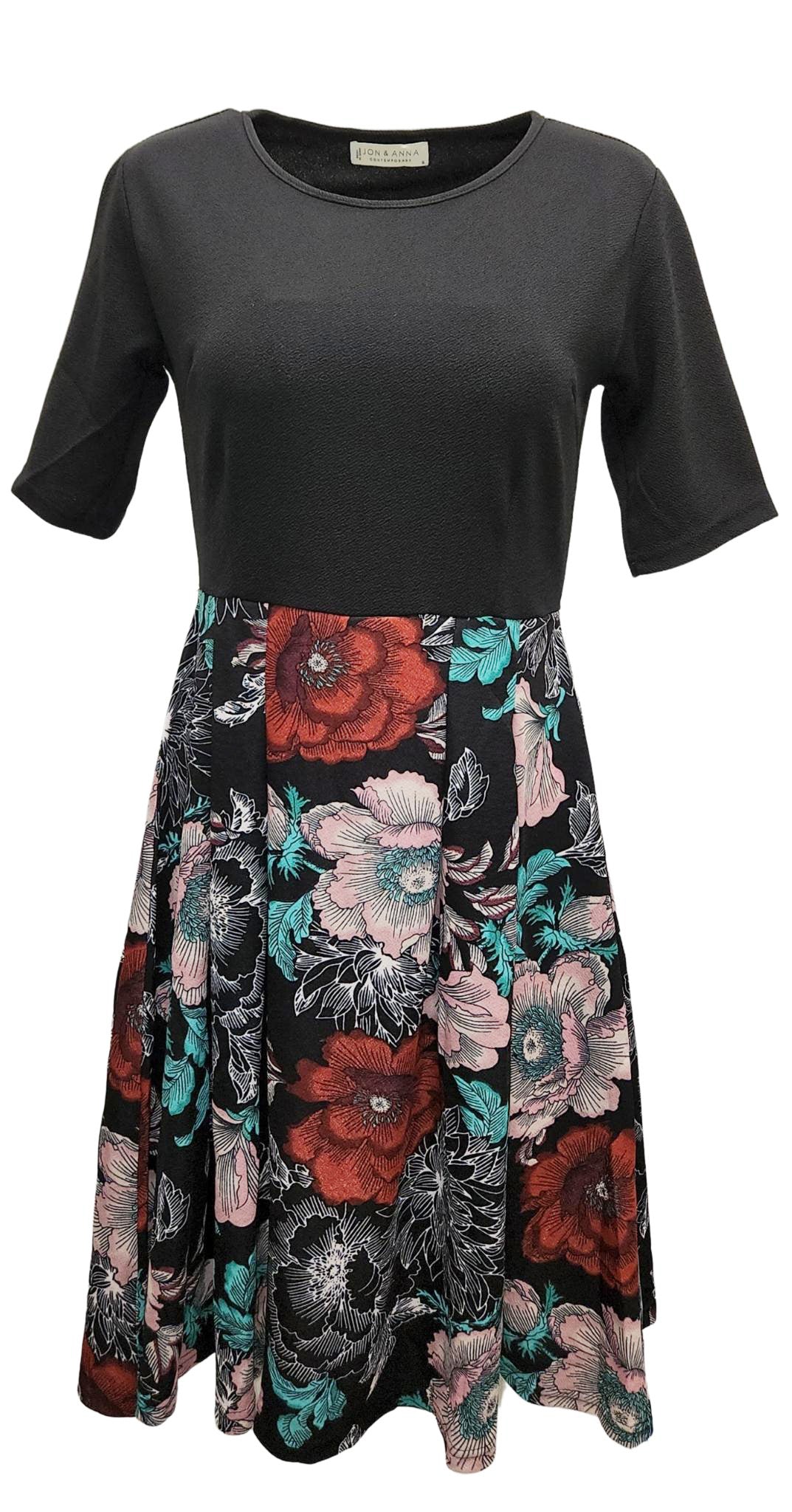 WOMEN'S FANCY FLOWER PATTERN DRESS (BLACK/MULTI)