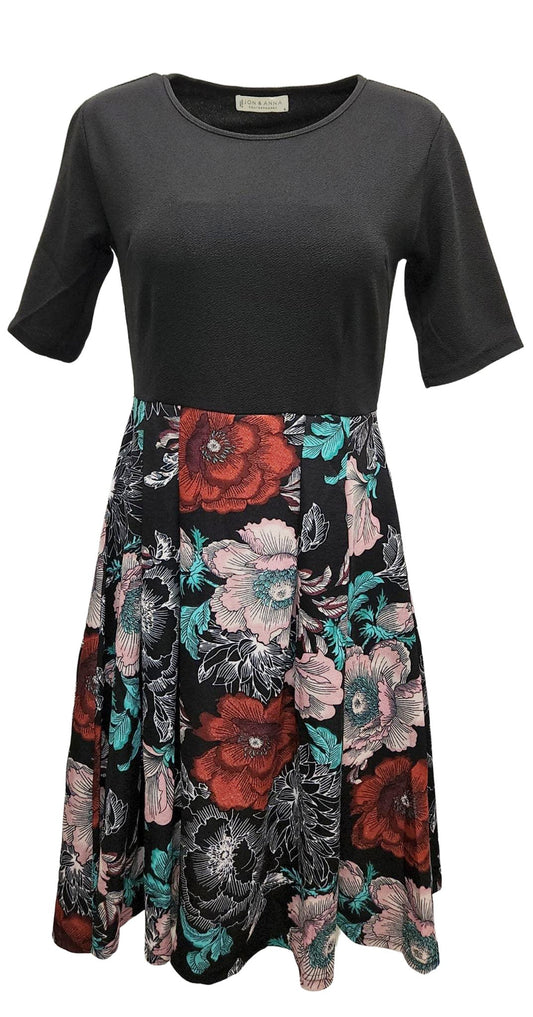 WOMEN'S FANCY FLOWER PATTERN DRESS (BLACK/MULTI)