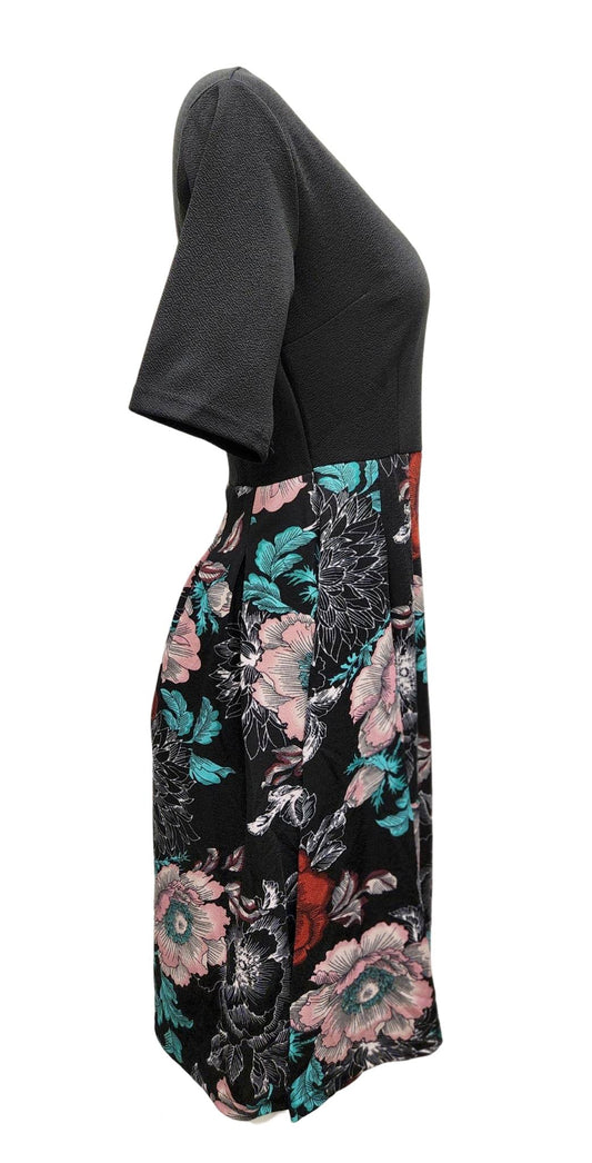 WOMEN'S FANCY FLOWER PATTERN DRESS (BLACK/MULTI)