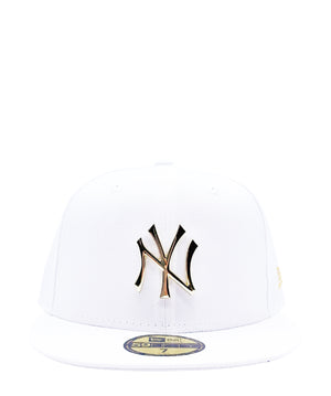 New York Yankees GOLD METAL-BADGE Red-Black Fitted Hat
