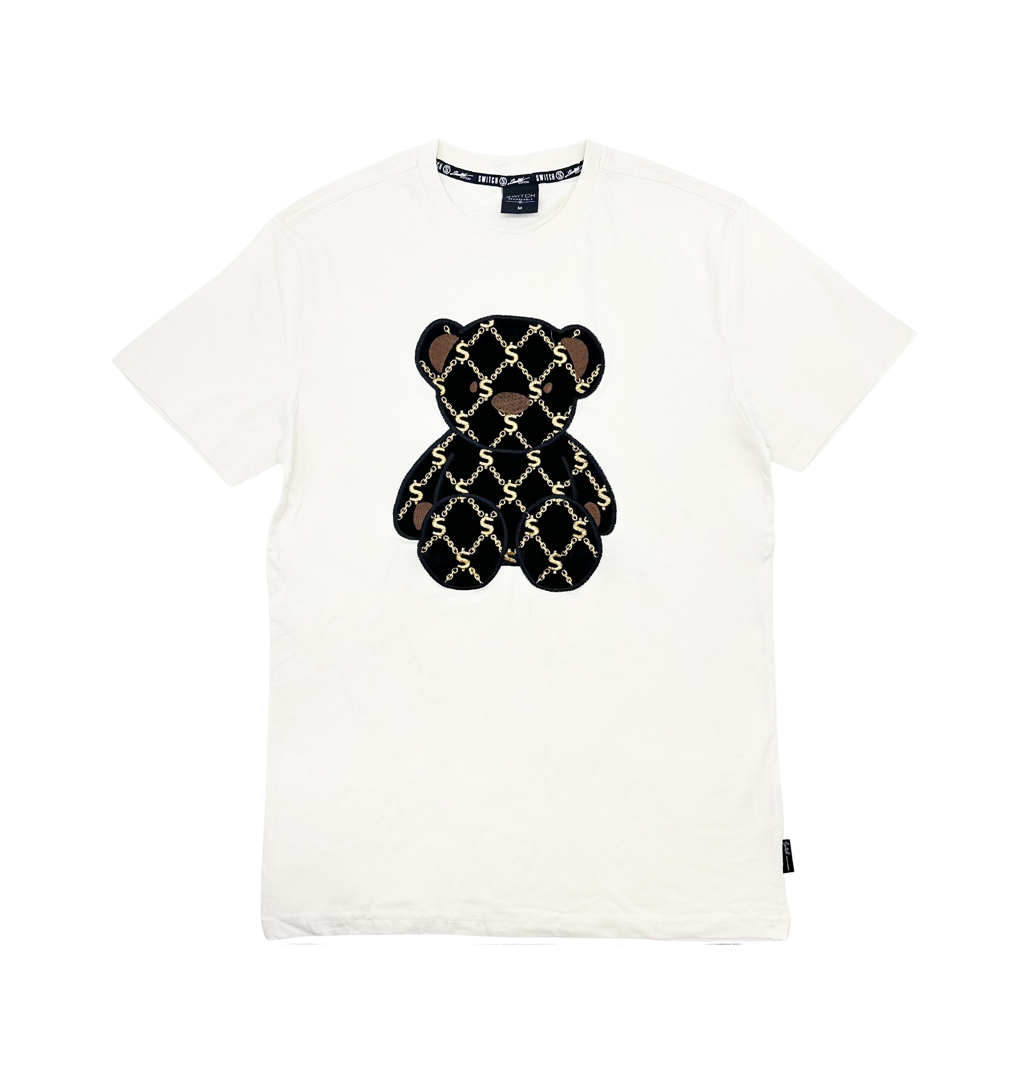 SWITCH MEN'S BEAR CHENILLE & METALLIC EMBROIDERY T-SHIRT (WHITE)