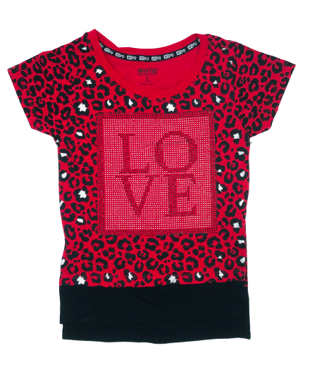KIDS LEOPARD FOIL PRINT TEE (SMALL-LARGE) (Available in Dark Rose and Red) RED