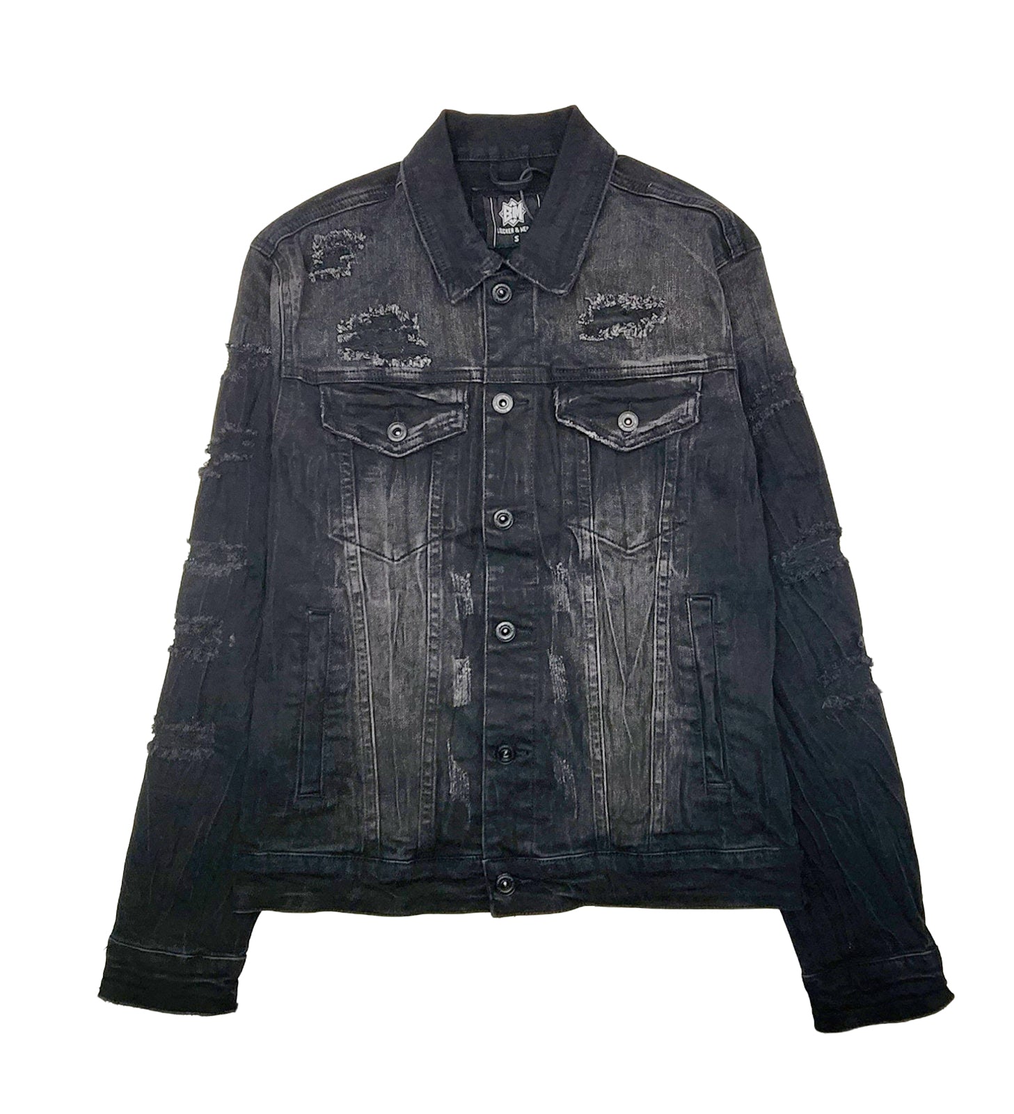 BLEECKER & MERCER MEN'S RIPPED DISTRESSED DENIM JACKET (BLACK)