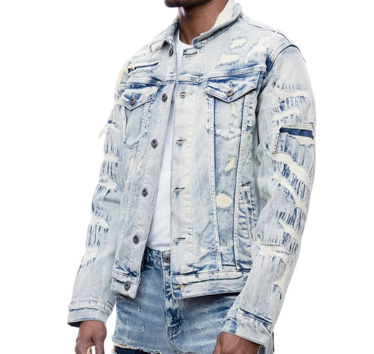 SMOKE RISE OVERSPRAY UTILITY FASHION DENIM JACKET (ASPEN BLUE)