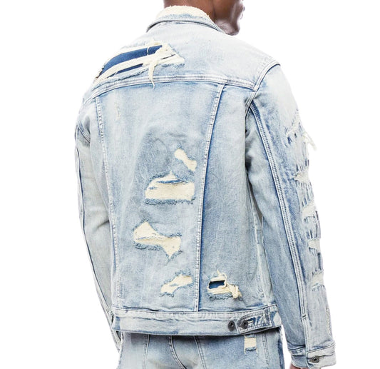 SMOKE RISE OVERSPRAY UTILITY FASHION DENIM JACKET (ASPEN BLUE)