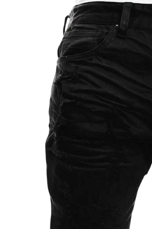 SMOKE RISE RIP & REPAIR SEMI BASIC JEANS (JET BLACK)