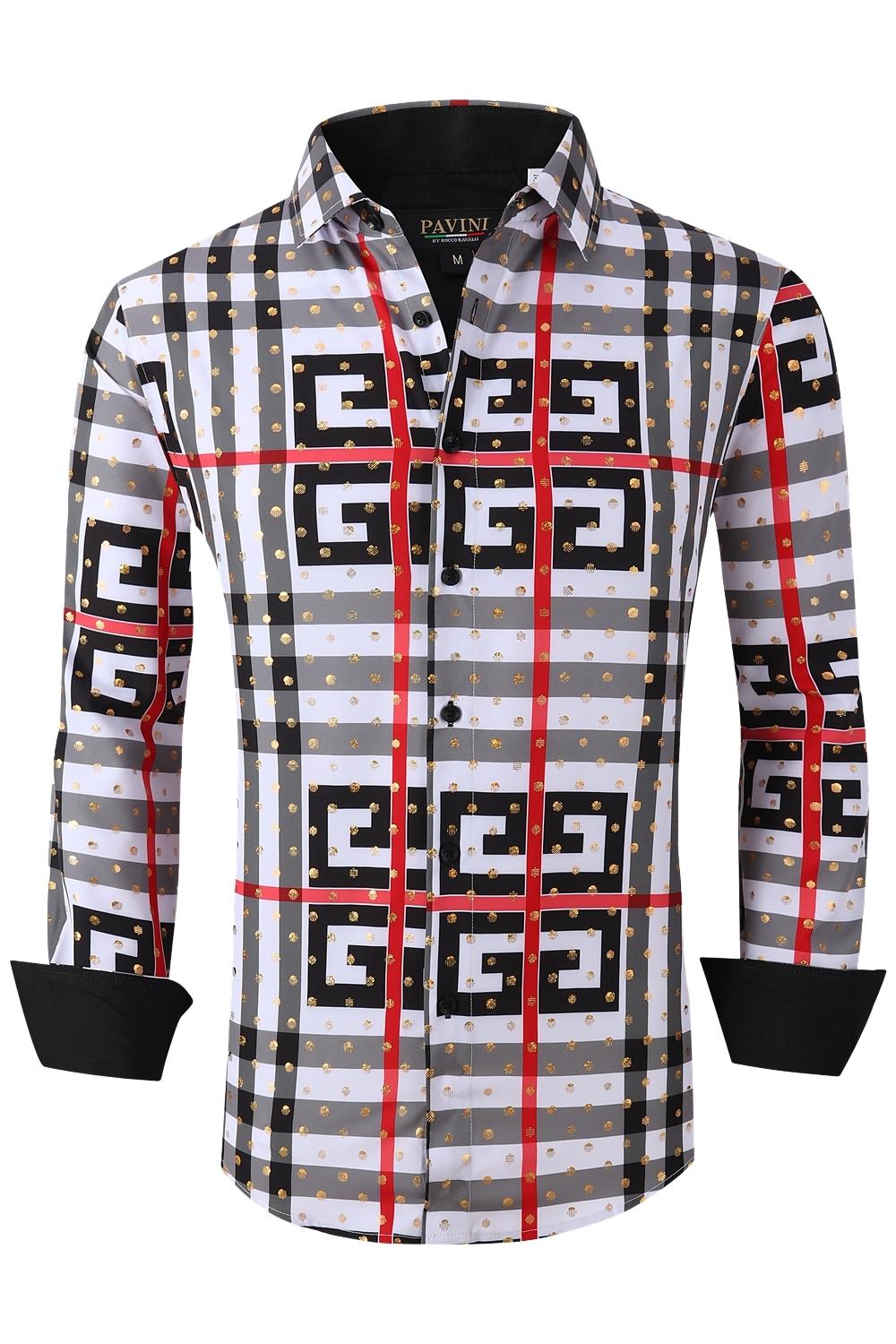 PAVINI MEN'S BUTTON UP SHIRT (WHITE/GREEN LS022004)