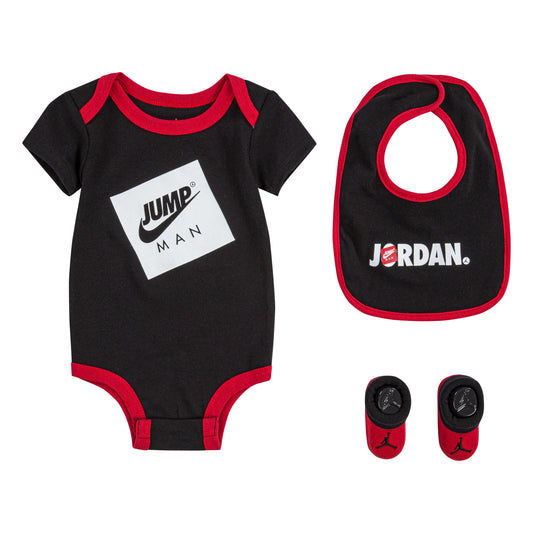 JORDAN 3 PIECE BABY SET (BODYSUIT/BIB/BOOTIES) BLACK