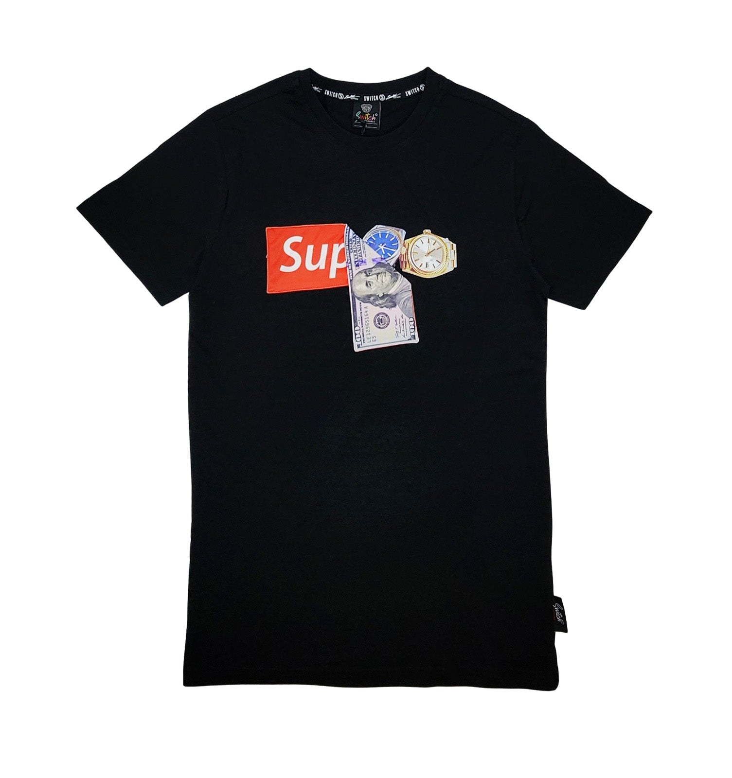 SWITCH MEN'S MONEY & WATCH TEE WITH PATCHES (BLACK)