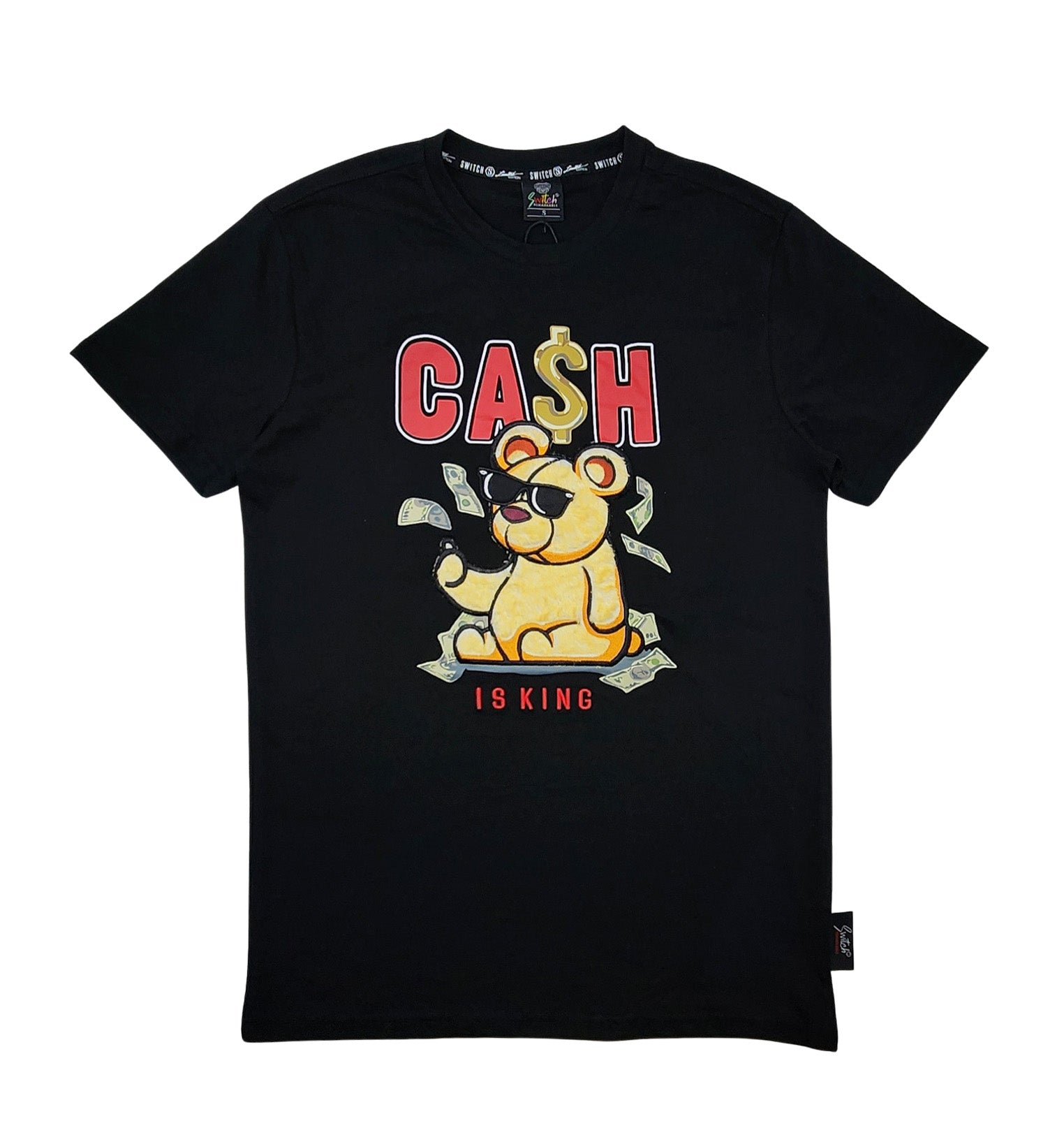 SWITCH MEN'S CASH & BEAR GRAPHIC TEE WITH FUR PATCH (BLACK)