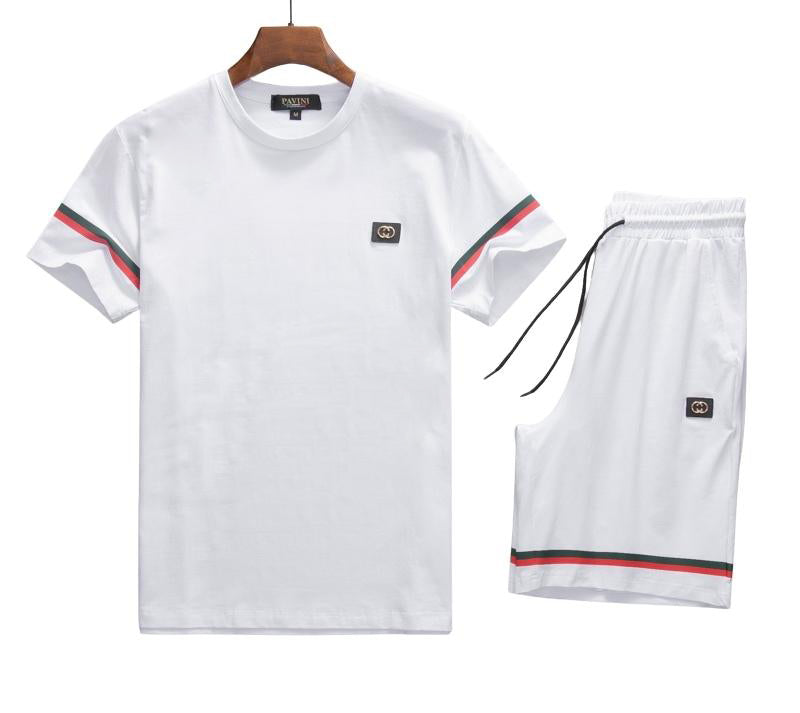 PAVINI 2PCS FANCY T-SHIRT/SHORTS SET (WHITE SS-2021-8)