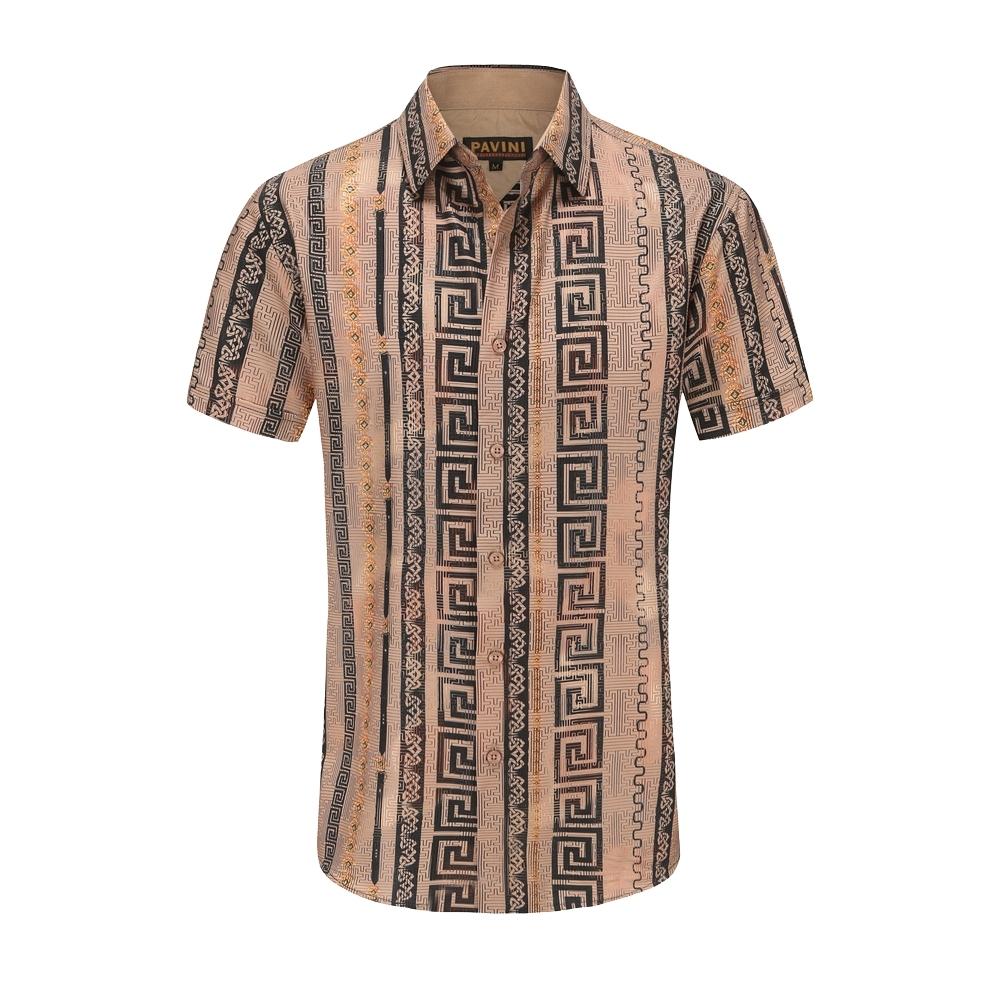 PAVINI MEN'S BUTTON UP SHORT SLEEVES SHIRT (BEIGE SS021028)