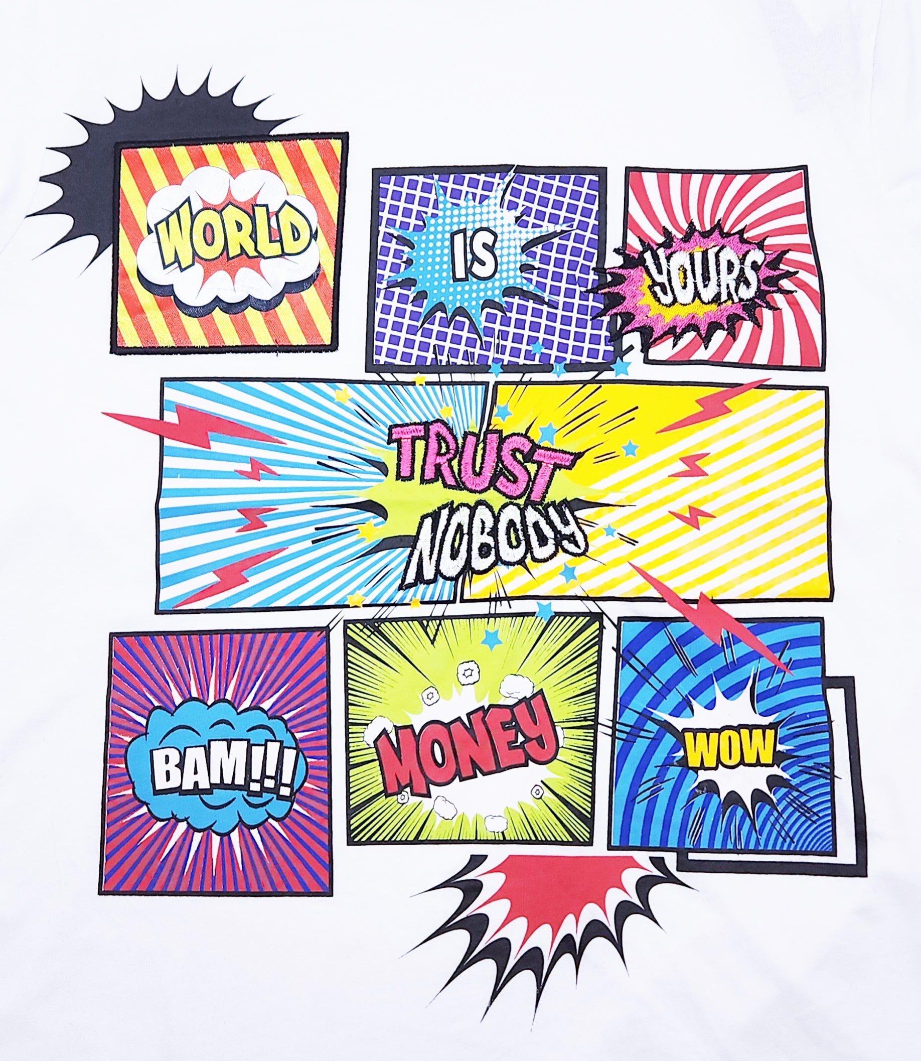 SWITCH MEN'S CARTOON T-SHIRT/SHORTS SET WITH PATCHES (WHITE)