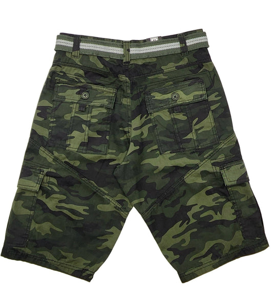 PLOREO MEN'S CARGO SHORTS WITH BELT (GREEN CAMO)