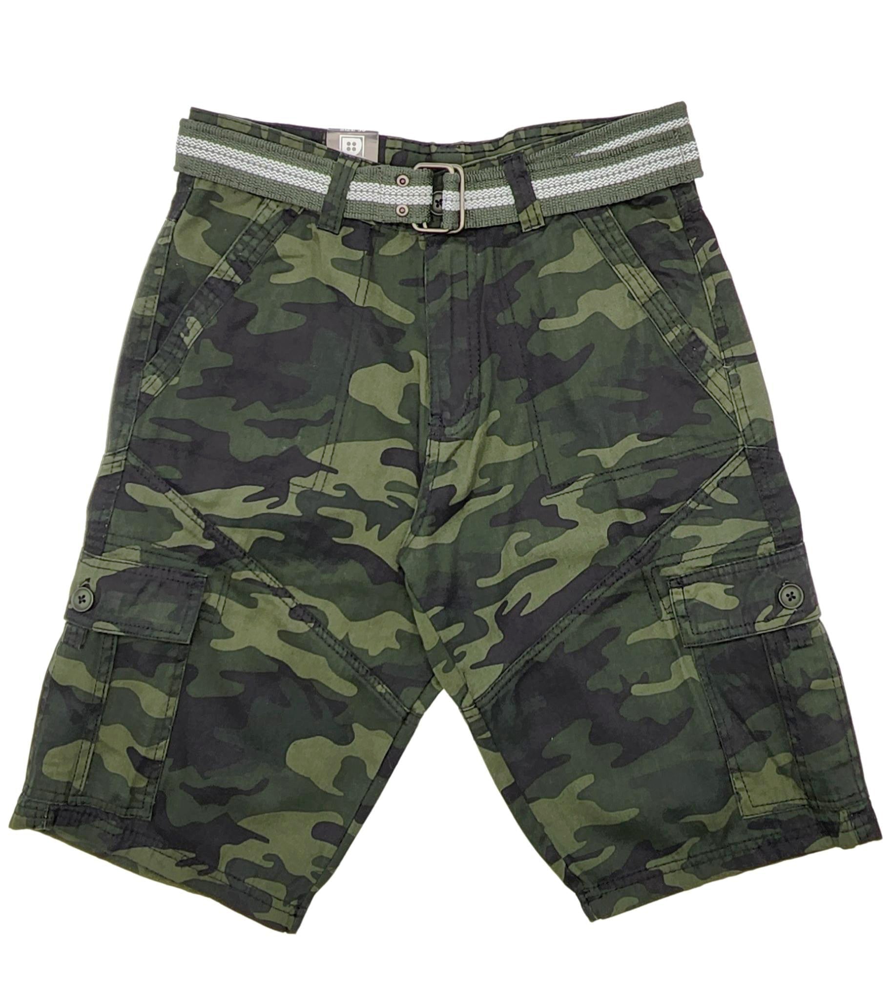 PLOREO MEN'S CARGO SHORTS WITH BELT (GREEN CAMO)