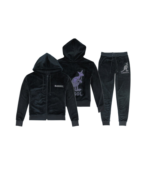 KANGOL WOMEN'S VELOUR CRYSTAL TRACKSET (BLACK)