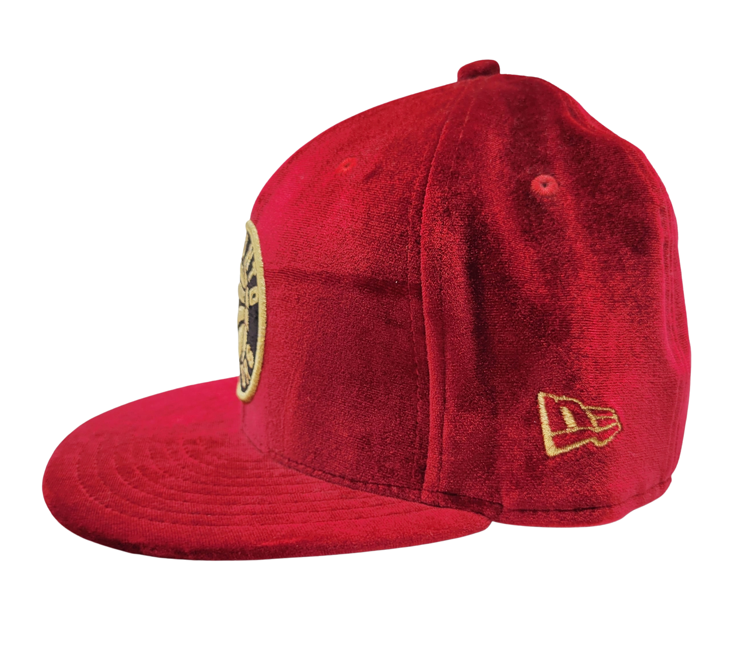 MEN'S TORONTO RAPTORS 5950 FITTED GOLD/BLACK LOGO ON RED VELOUR HAT